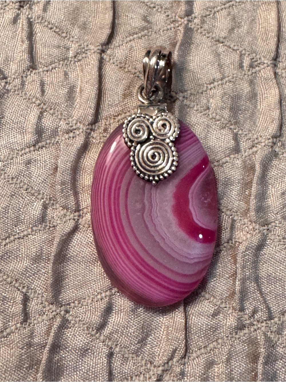 925 Sterling Silver Pink Botswana Agate Oval Pendant with Silver Accent